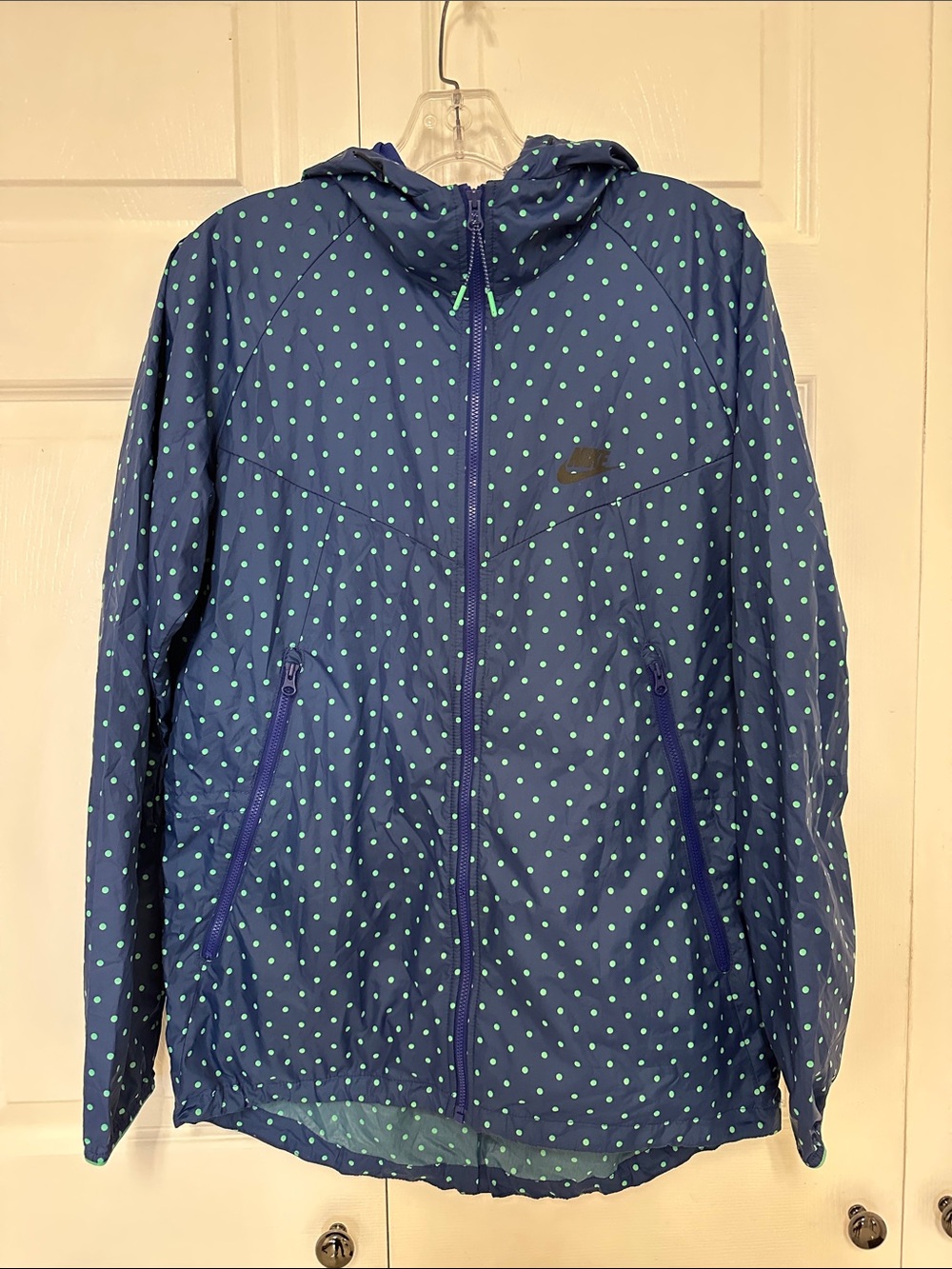 EUC Nike Blue Hooded Polka Dots Jacket